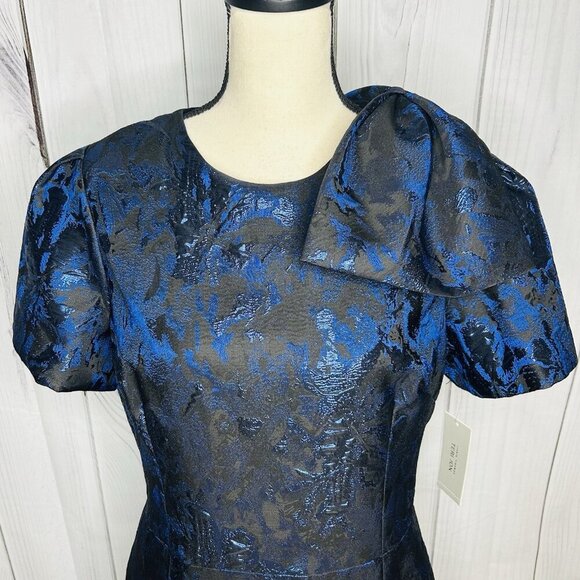 NWT Rickie Freeman for Teri Jon Blue Black Metallic Jacquard Bow Dress Sz 12 NEW - Picture 5 of 16